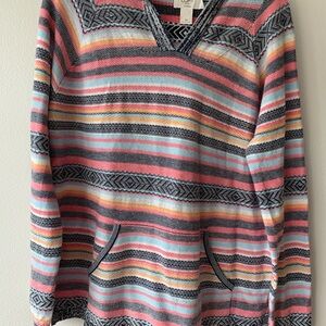 LOFT Multicolor Striped V-Neck Hoodie - Coral, Aqua, Gray, Cream